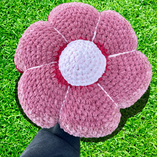 Poppy Red Crocheted Flower Throw Pillow