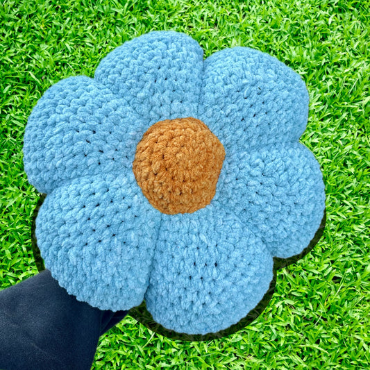 Delphinium Aqua Crocheted Flower Throw Pillow