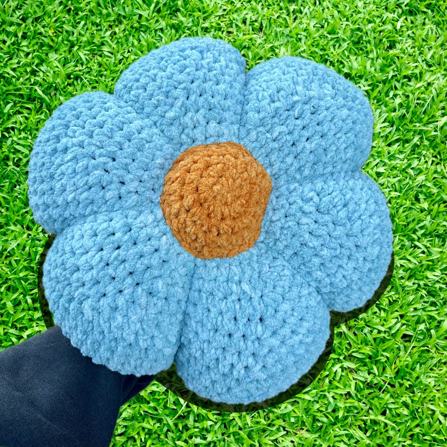 Delphinium Aqua Crocheted Flower Throw Pillow