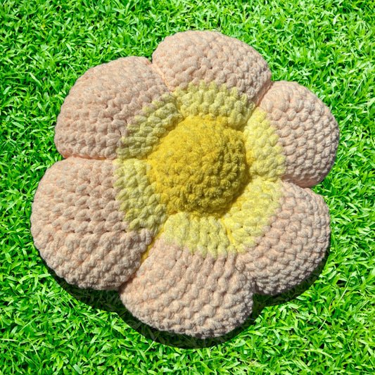 Creamsicle Carnation Crocheted Flower Throw Pillow