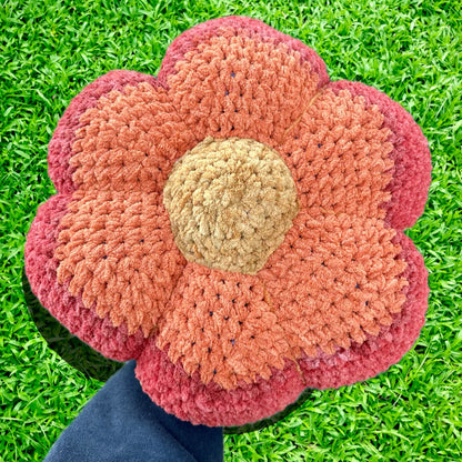 Saffron Sunflower Crocheted Flower Throw Pillow