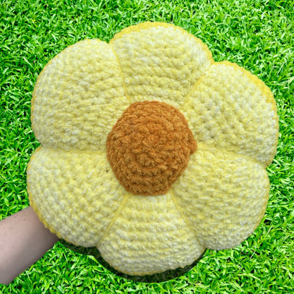 Yellow Daisy Crocheted Flower Throw Pillow