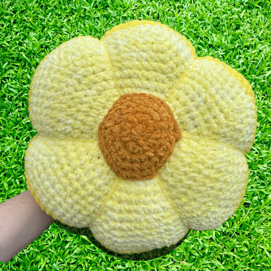 Yellow Daisy Crocheted Flower Throw Pillow