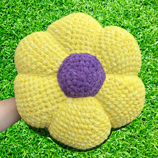 Yellow Daisy Crocheted Flower Throw Pillow