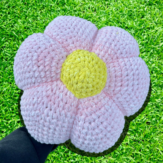 Rosie Pink Crocheted Flower Throw Pillow
