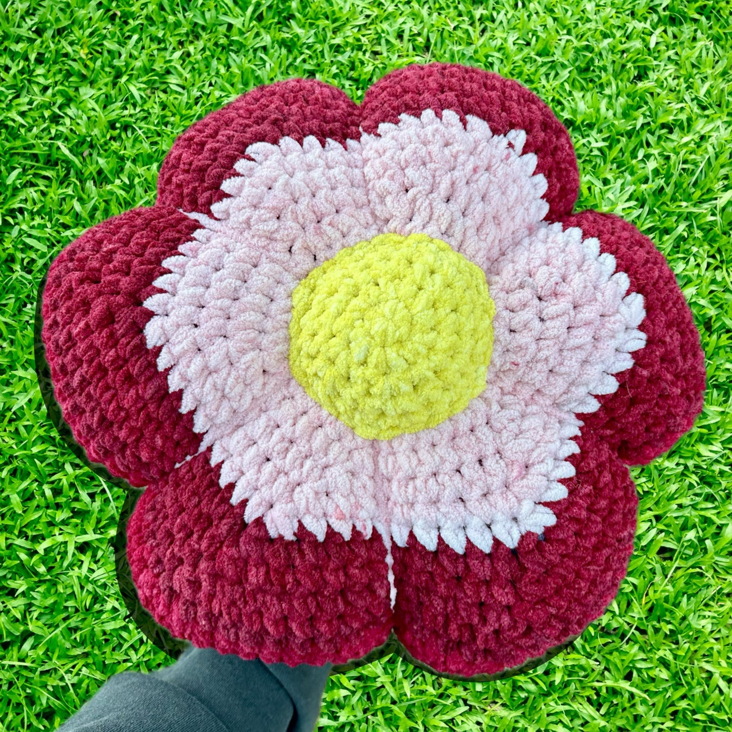 Poppy Red Crocheted Flower Throw Pillow