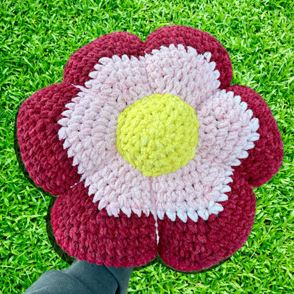 Poppy Red Crocheted Flower Throw Pillow