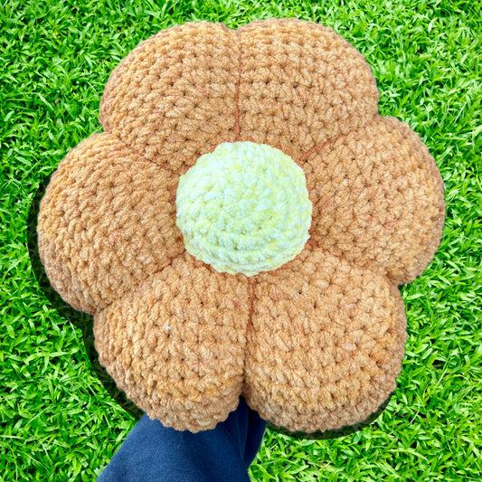 Saffron Sunflower Crocheted Flower Throw Pillow