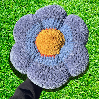 Forget-Me-Not Blue Crochet Flower Throw Pillow