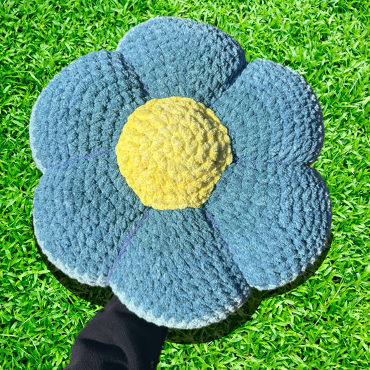 Forget-Me-Not Blue Crochet Flower Throw Pillow
