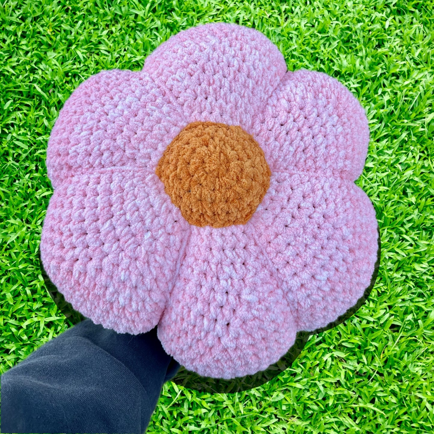 Rosie Pink Crocheted Flower Throw Pillow